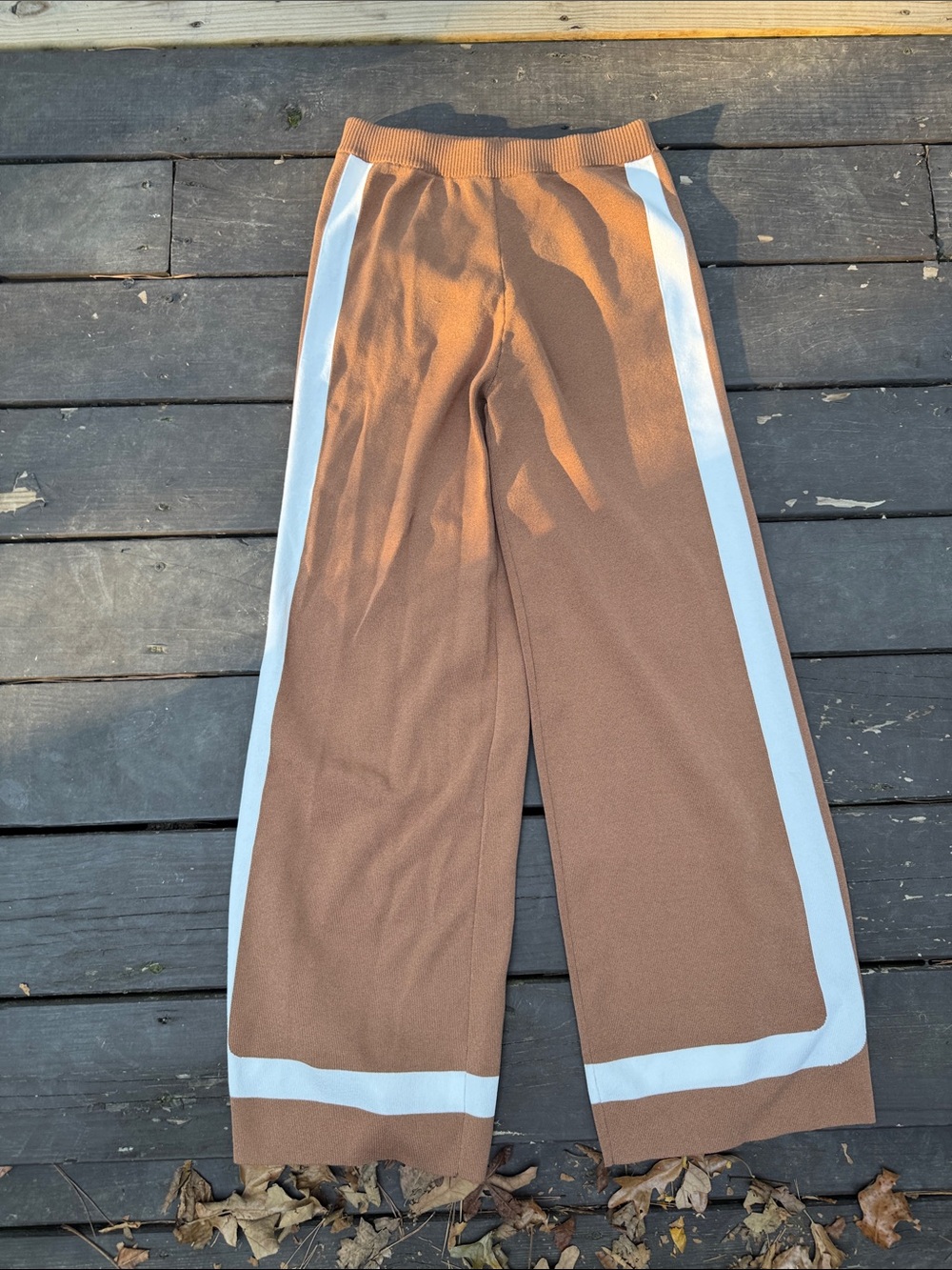 Lalavon Women's Straight-Leg Track Pants in Brown with White Side Stripes size M